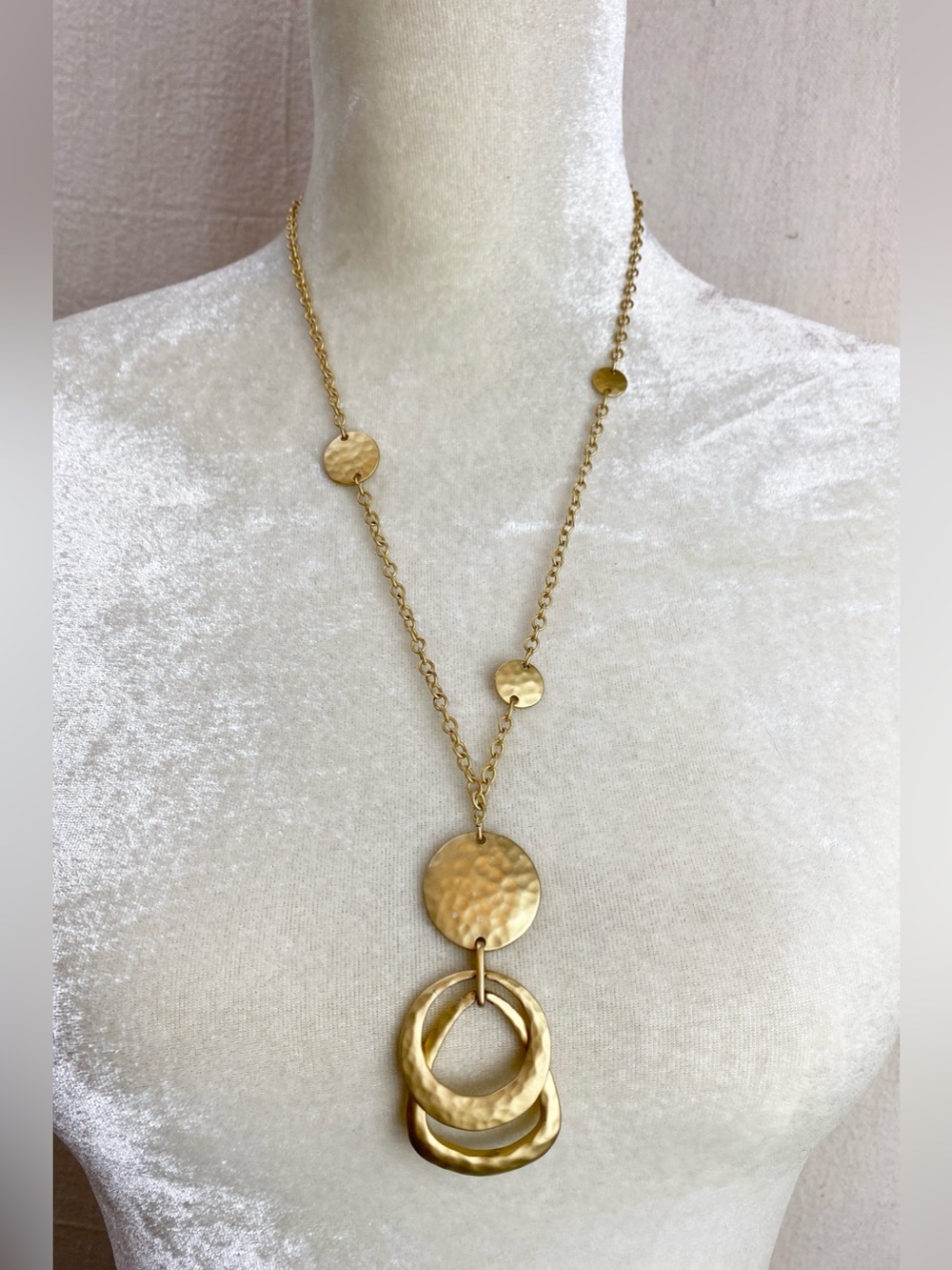 Premier designs Matte Gold Hammered Disc Doorknocker pendant necklace